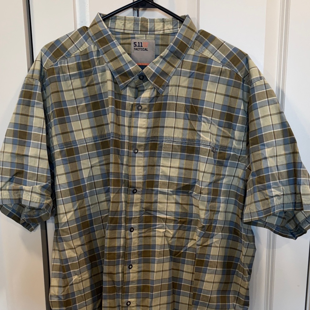 5.11 Tactical Men's Casual Plaid Shirt - Olive and Tan